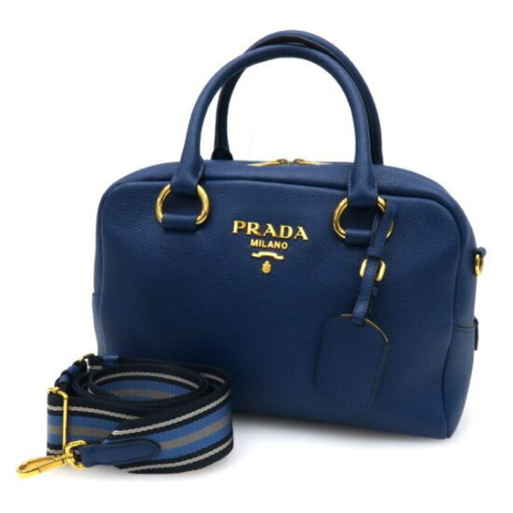 Prada Vitello Phenix leather 2way handbag navy blue